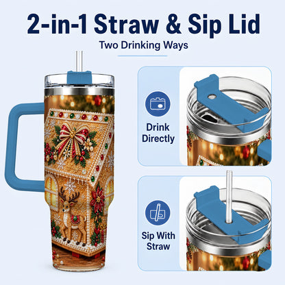 #pl[40oz|Blue] Gingerbread House 40oz Tumbler with Handle, Christmas Travel Cup