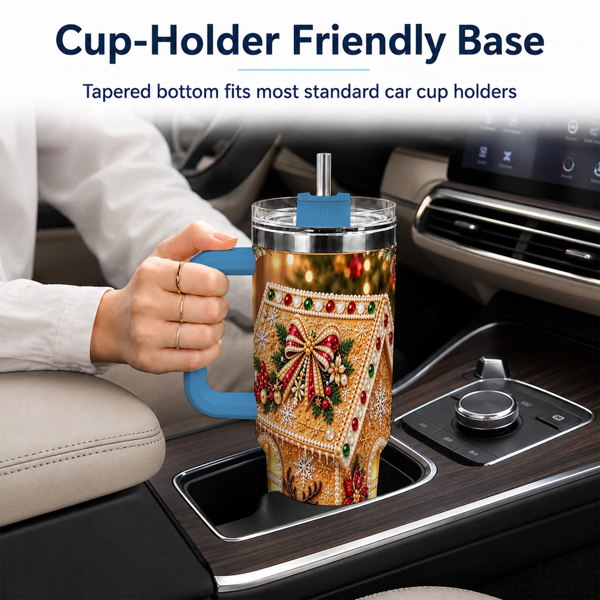 #pl[40oz|Blue] Gingerbread House 40oz Tumbler with Handle, Christmas Travel Cup
