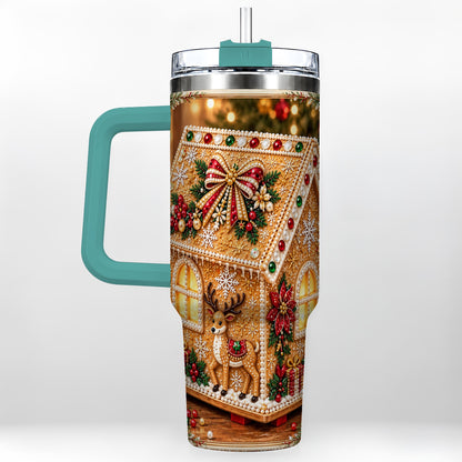 #pl[40oz|Green] Gingerbread House 40oz Tumbler with Handle, Christmas Travel Cup