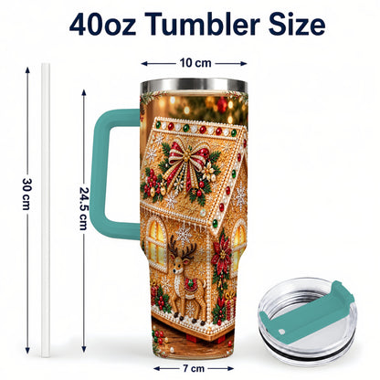 #pl[40oz|Green] Gingerbread House 40oz Tumbler with Handle, Christmas Travel Cup