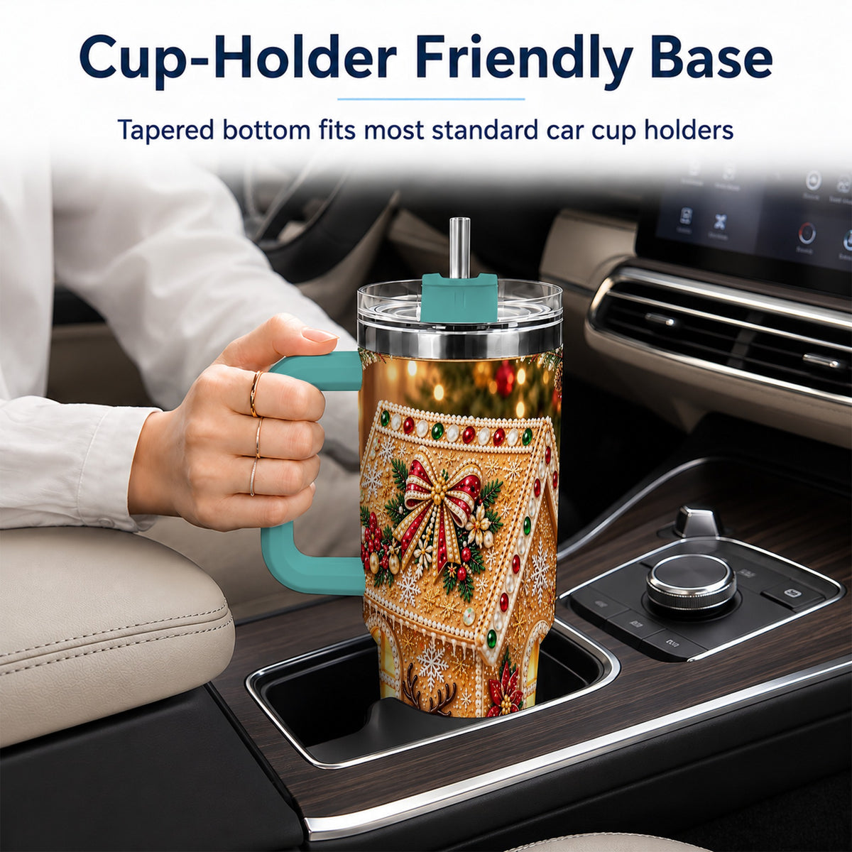 #pl[40oz|Green] Gingerbread House 40oz Tumbler with Handle, Christmas Travel Cup