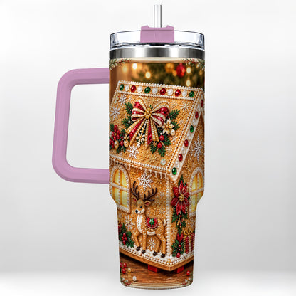 #pl[40oz|Pink] Gingerbread House 40oz Tumbler with Handle, Christmas Travel Cup