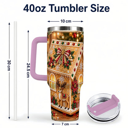 #pl[40oz|Pink] Gingerbread House 40oz Tumbler with Handle, Christmas Travel Cup