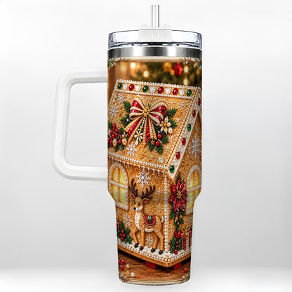 Gingerbread House 40oz Tumbler with Handle, Christmas Travel Cup