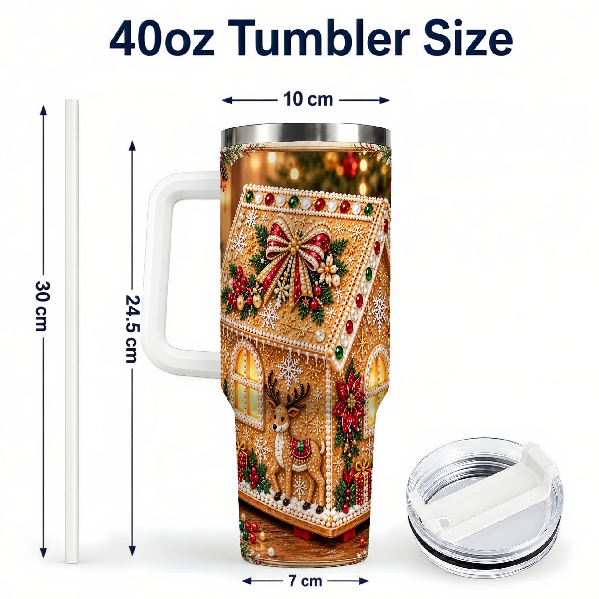 #pl[40oz|White] Gingerbread House 40oz Tumbler with Handle, Christmas Travel Cup