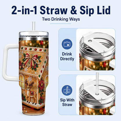 #pl[40oz|White] Gingerbread House 40oz Tumbler with Handle, Christmas Travel Cup