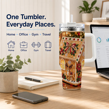#pl[40oz|White] Gingerbread House 40oz Tumbler with Handle, Christmas Travel Cup