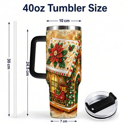 #pl[40oz|Black] Christmas Gingerbread 40oz Tumbler with Handle, Poinsettia Travel Cup