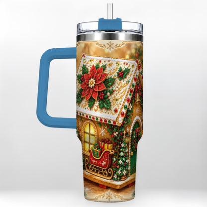 #pl[40oz|Blue] Christmas Gingerbread 40oz Tumbler with Handle, Poinsettia Travel Cup