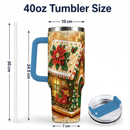 #pl[40oz|Blue] Christmas Gingerbread 40oz Tumbler with Handle, Poinsettia Travel Cup