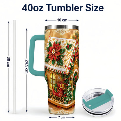 #pl[40oz|Green] Christmas Gingerbread 40oz Tumbler with Handle, Poinsettia Travel Cup