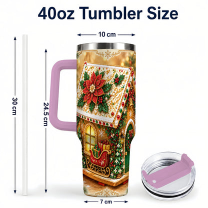 #pl[40oz|Pink] Christmas Gingerbread 40oz Tumbler with Handle, Poinsettia Travel Cup