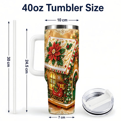 #pl[40oz|White] Christmas Gingerbread 40oz Tumbler with Handle, Poinsettia Travel Cup