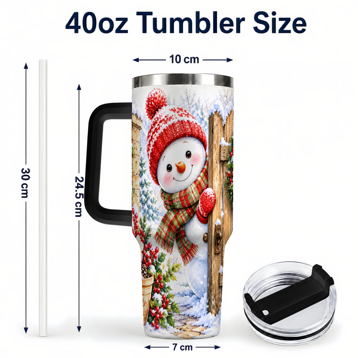 #pl[40oz|Black] Snowman Christmas 40oz Tumbler with Handle, Winter Garden Travel Cup