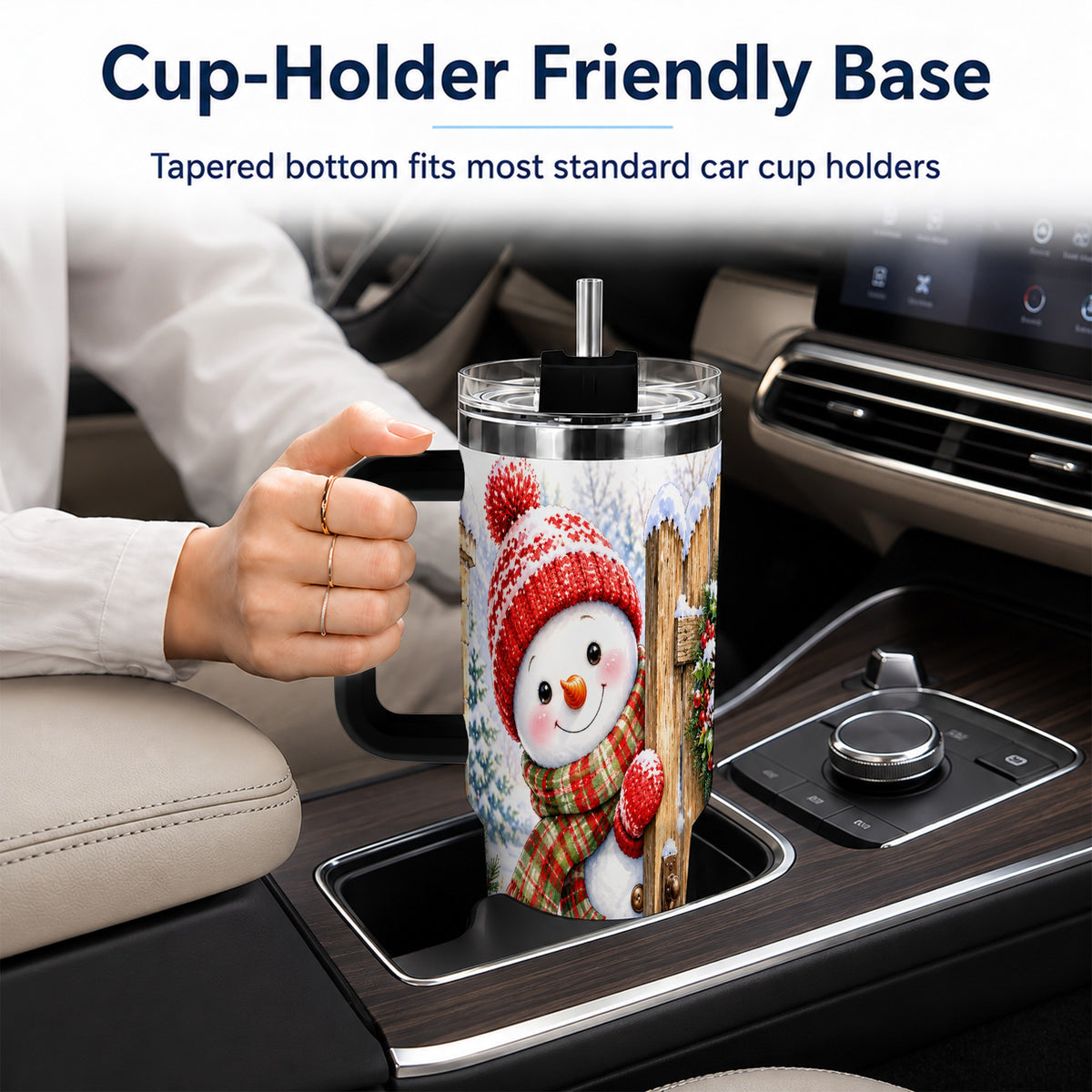 #pl[40oz|Black] Snowman Christmas 40oz Tumbler with Handle, Winter Garden Travel Cup