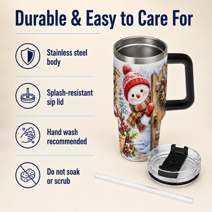 #pl[40oz|Black] Snowman Christmas 40oz Tumbler with Handle, Winter Garden Travel Cup