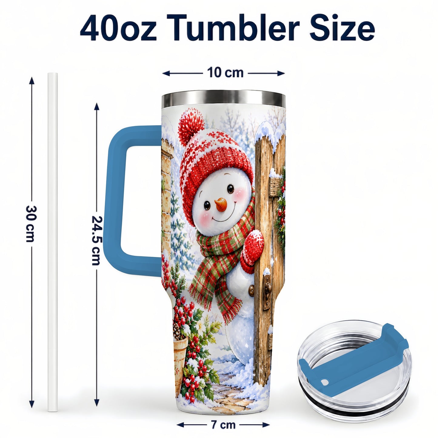 #pl[40oz|Blue] Snowman Christmas 40oz Tumbler with Handle, Winter Garden Travel Cup