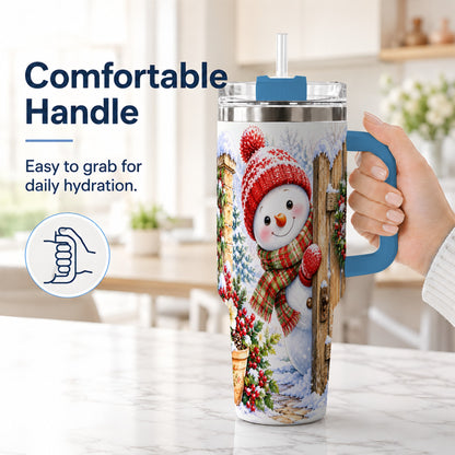 #pl[40oz|Blue] Snowman Christmas 40oz Tumbler with Handle, Winter Garden Travel Cup