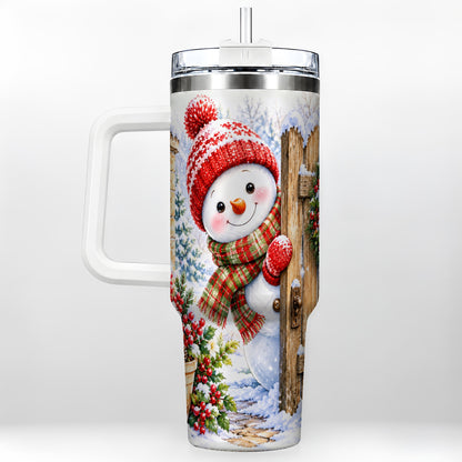 Snowman Christmas 40oz Tumbler with Handle, Winter Garden Travel Cup