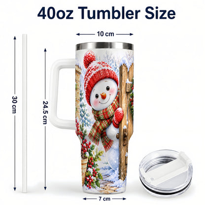 #pl[40oz|White] Snowman Christmas 40oz Tumbler with Handle, Winter Garden Travel Cup