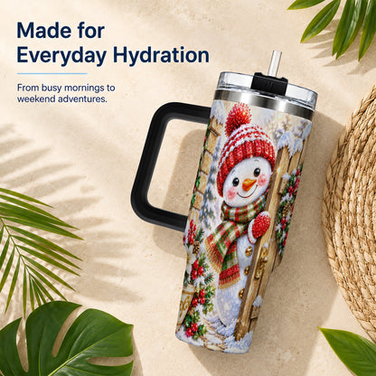 #pl[40oz|Black] Jeweled Snowman 40oz Tumbler with Handle, Christmas Garden Travel Cup