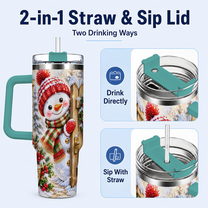 #pl[40oz|Green] Jeweled Snowman 40oz Tumbler with Handle, Christmas Garden Travel Cup
