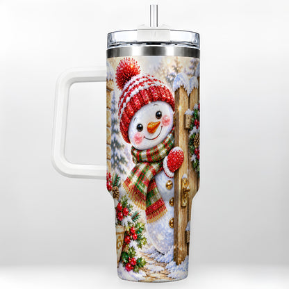 Jeweled Snowman 40oz Tumbler with Handle, Christmas Garden Travel Cup