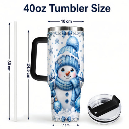 #pl[40oz|Black] Blue Snowman 40oz Tumbler with Handle, Christmas Snowflake Travel Cup
