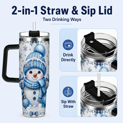 #pl[40oz|Black] Blue Snowman 40oz Tumbler with Handle, Christmas Snowflake Travel Cup