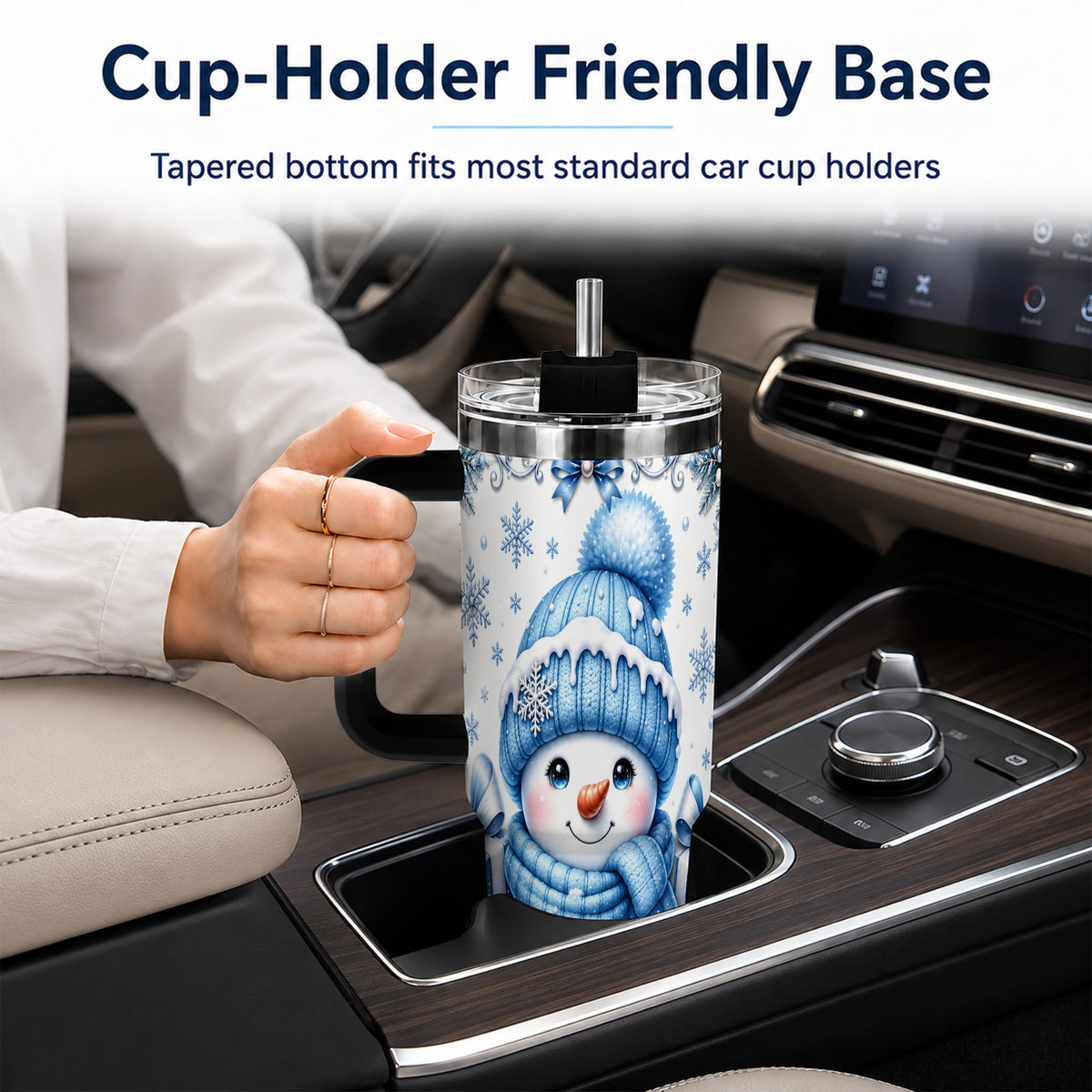 #pl[40oz|Black] Blue Snowman 40oz Tumbler with Handle, Christmas Snowflake Travel Cup
