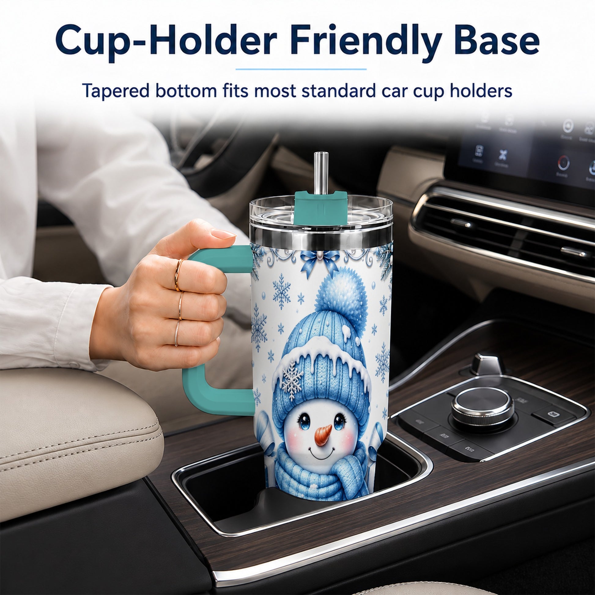 #pl[40oz|Green] Blue Snowman 40oz Tumbler with Handle, Christmas Snowflake Travel Cup