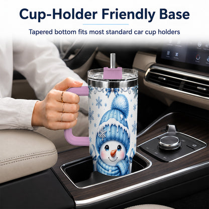 #pl[40oz|Pink] Blue Snowman 40oz Tumbler with Handle, Christmas Snowflake Travel Cup