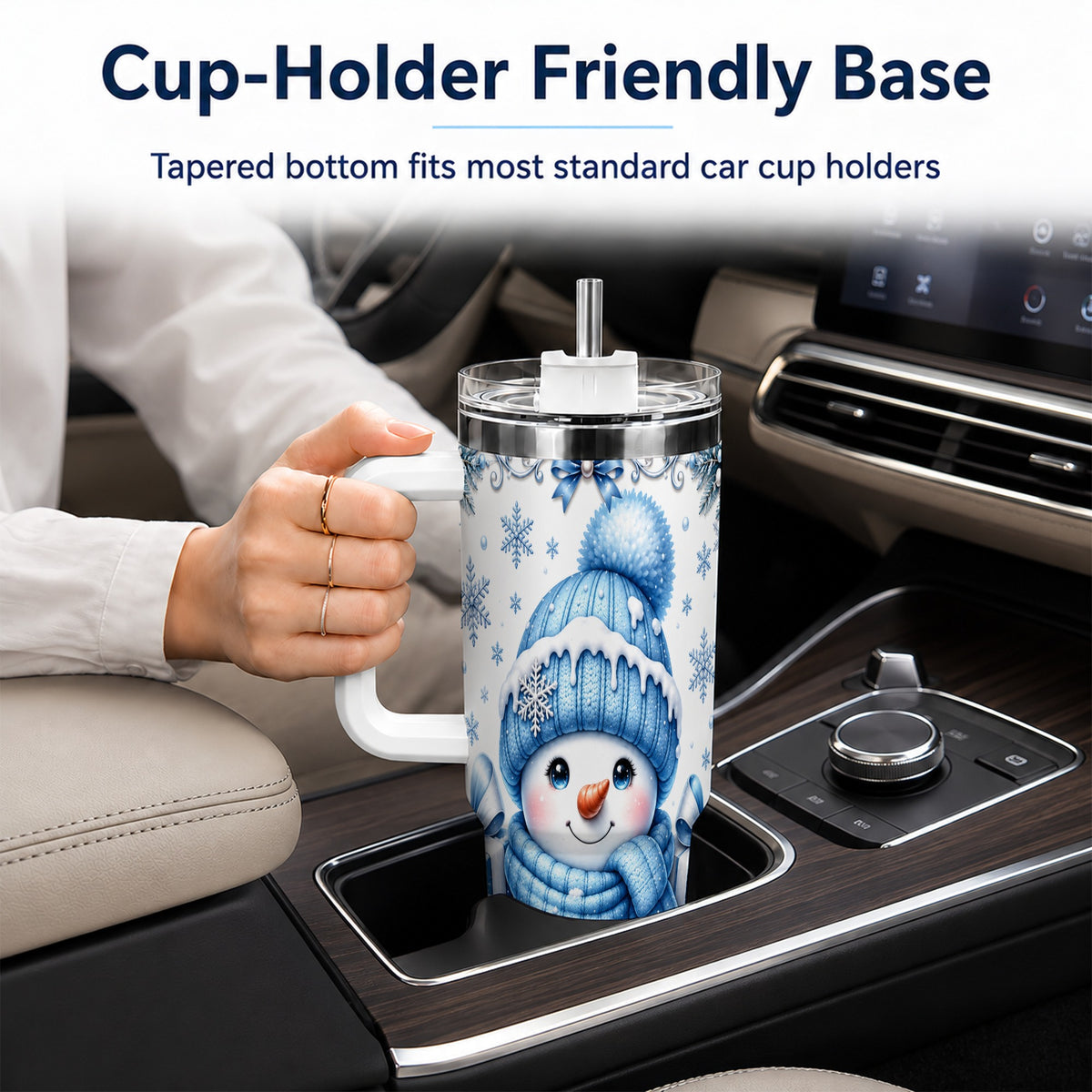 #pl[40oz|White] Blue Snowman 40oz Tumbler with Handle, Christmas Snowflake Travel Cup
