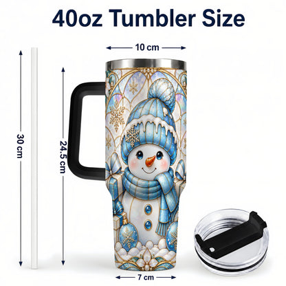 #pl[40oz|Black] Blue Snowman 40oz Tumbler with Handle, Winter Stainless Steel Travel Cup
