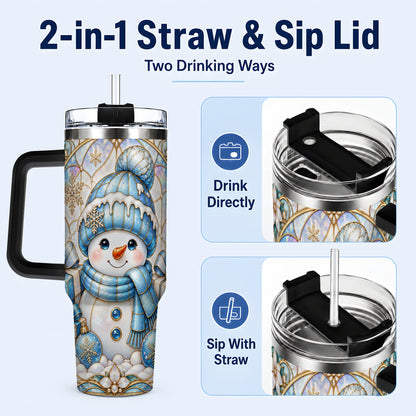 #pl[40oz|Black] Blue Snowman 40oz Tumbler with Handle, Winter Stainless Steel Travel Cup