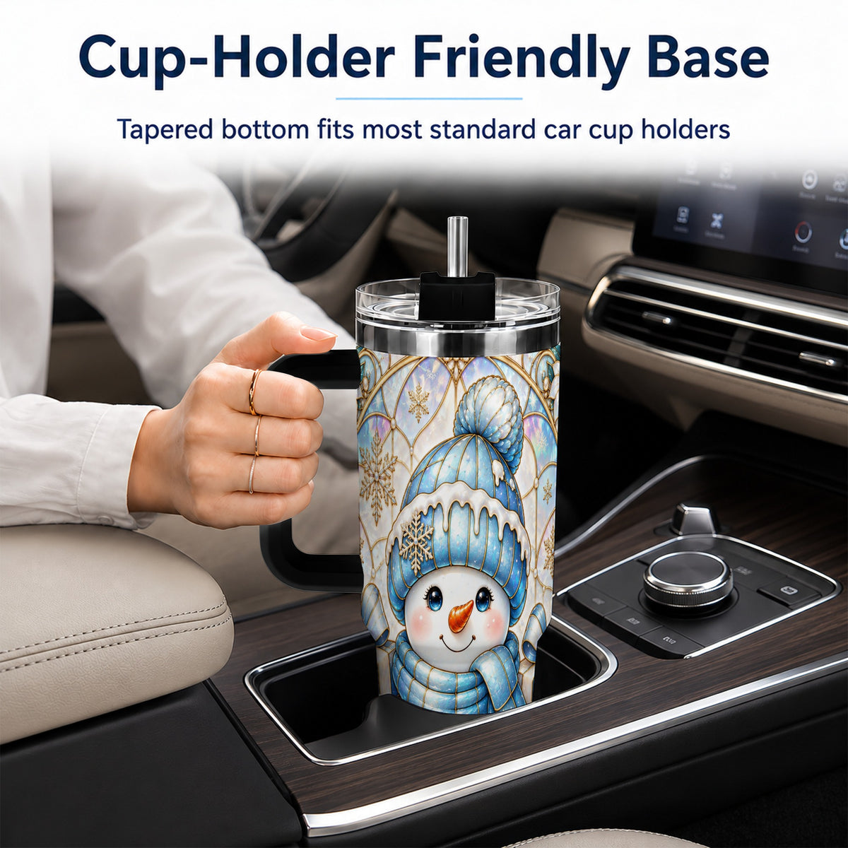 #pl[40oz|Black] Blue Snowman 40oz Tumbler with Handle, Winter Stainless Steel Travel Cup