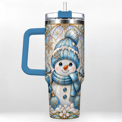 #pl[40oz|Blue] Blue Snowman 40oz Tumbler with Handle, Winter Stainless Steel Travel Cup