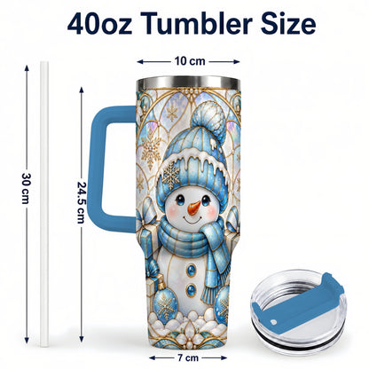 #pl[40oz|Blue] Blue Snowman 40oz Tumbler with Handle, Winter Stainless Steel Travel Cup