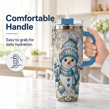 #pl[40oz|Blue] Blue Snowman 40oz Tumbler with Handle, Winter Stainless Steel Travel Cup