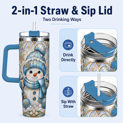 #pl[40oz|Blue] Blue Snowman 40oz Tumbler with Handle, Winter Stainless Steel Travel Cup