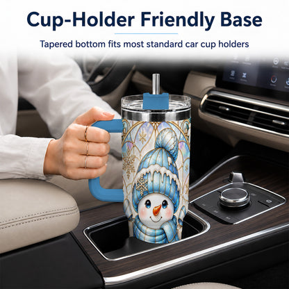 #pl[40oz|Blue] Blue Snowman 40oz Tumbler with Handle, Winter Stainless Steel Travel Cup