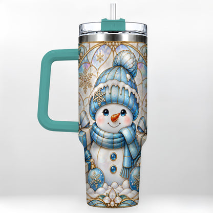 #pl[40oz|Green] Blue Snowman 40oz Tumbler with Handle, Winter Stainless Steel Travel Cup