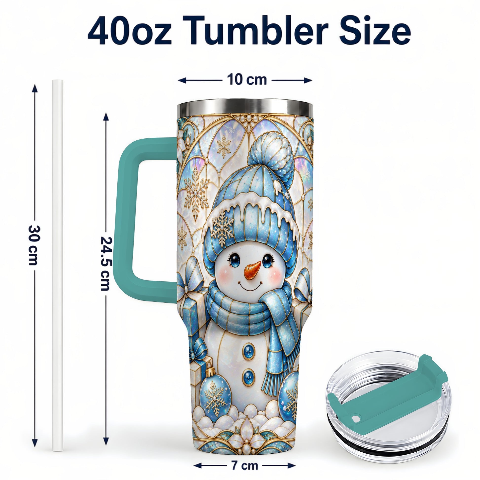 #pl[40oz|Green] Blue Snowman 40oz Tumbler with Handle, Winter Stainless Steel Travel Cup