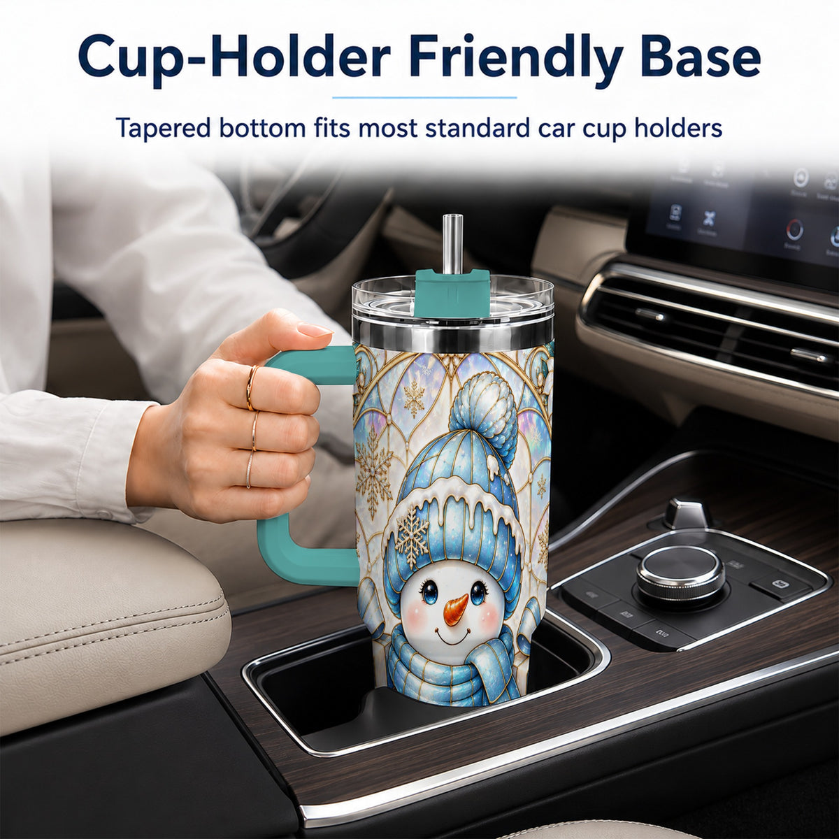 #pl[40oz|Green] Blue Snowman 40oz Tumbler with Handle, Winter Stainless Steel Travel Cup