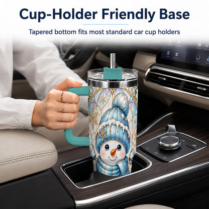 #pl[40oz|Green] Blue Snowman 40oz Tumbler with Handle, Winter Stainless Steel Travel Cup