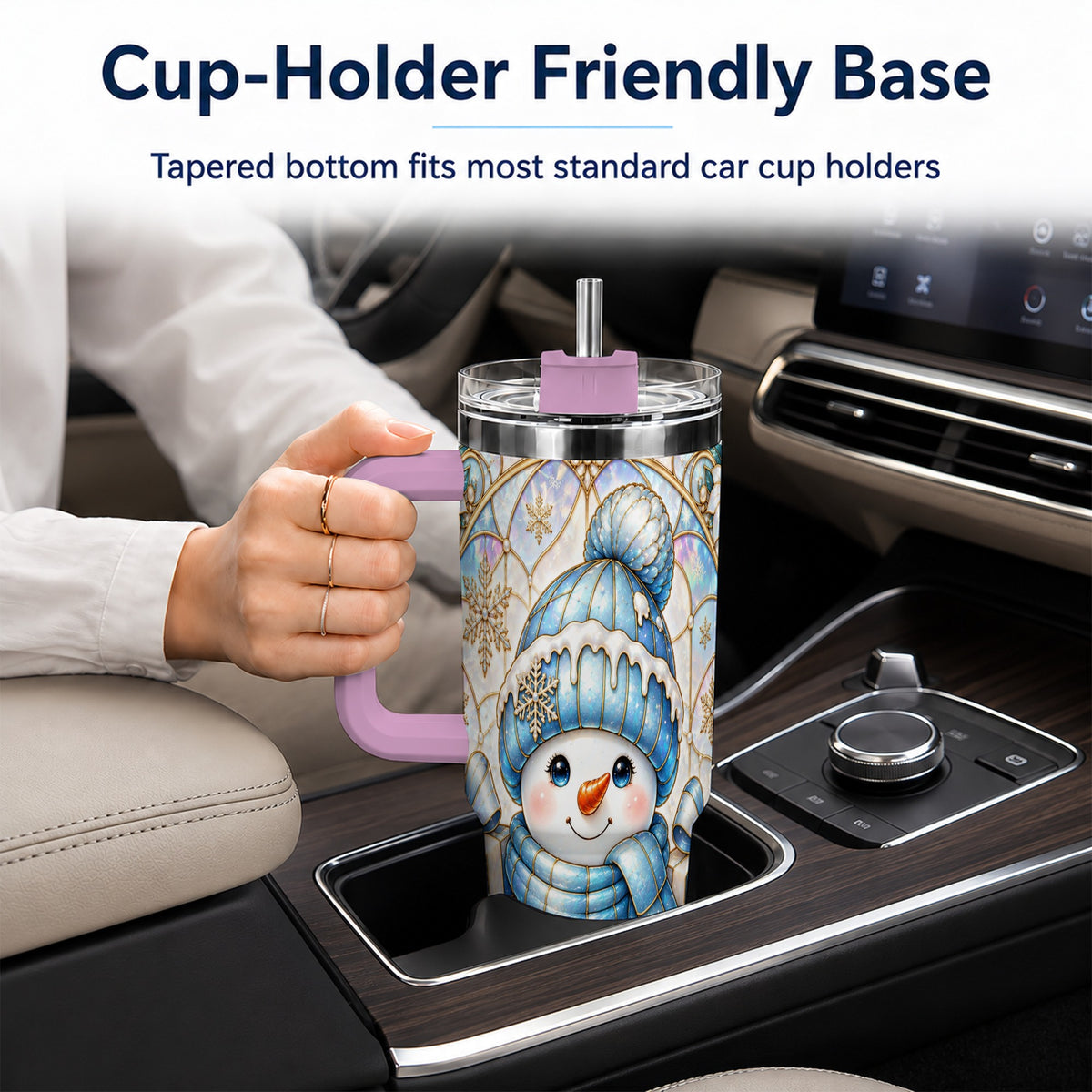 #pl[40oz|Pink] Blue Snowman 40oz Tumbler with Handle, Winter Stainless Steel Travel Cup
