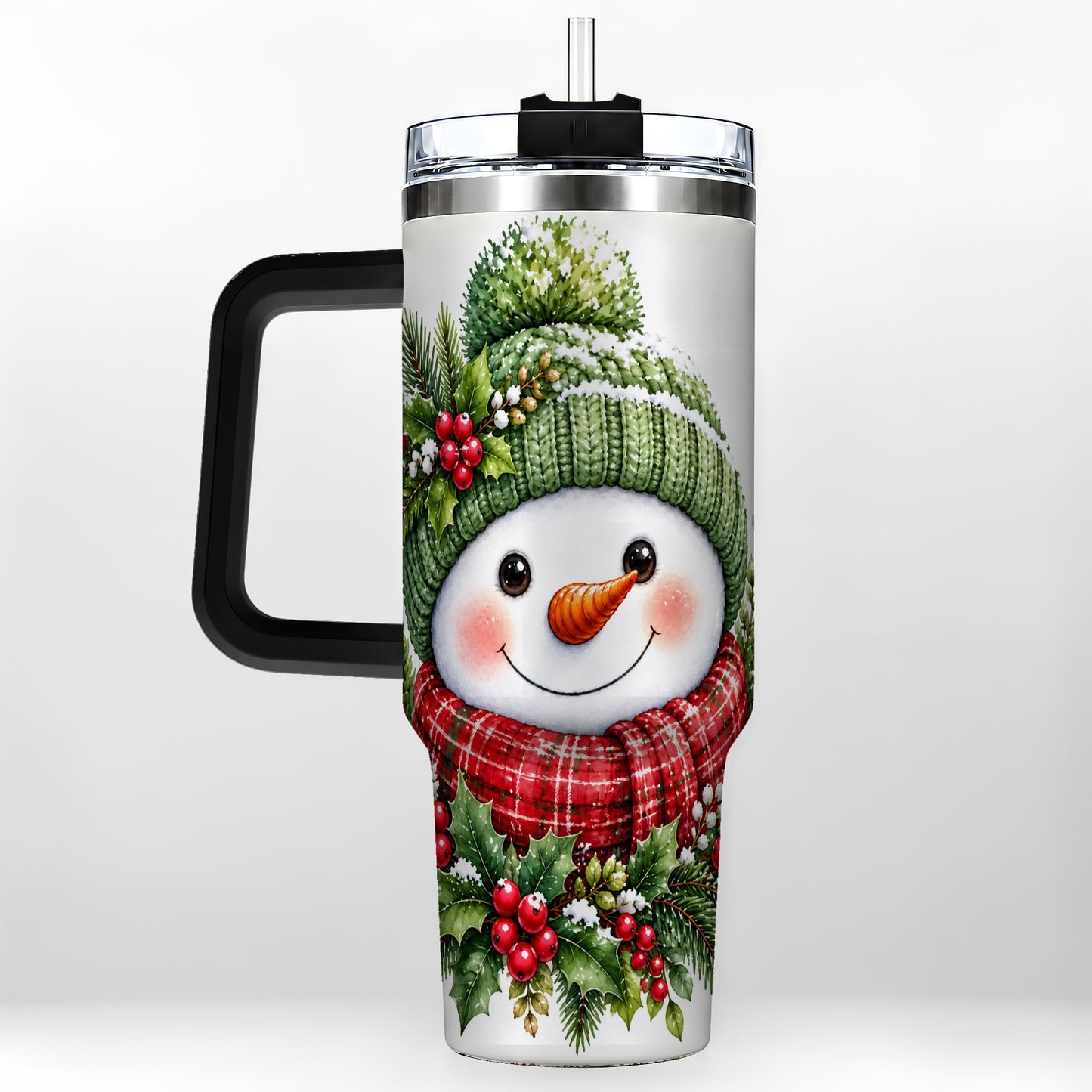 #pl[40oz|Black] Snowman 40oz Tumbler with Handle, Christmas Stainless Steel Travel Cup