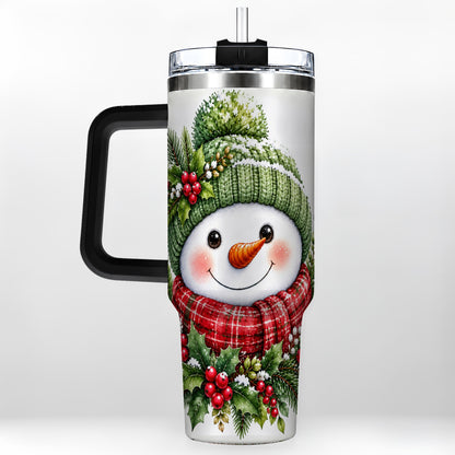 #pl[40oz|Black] Snowman 40oz Tumbler with Handle, Christmas Stainless Steel Travel Cup