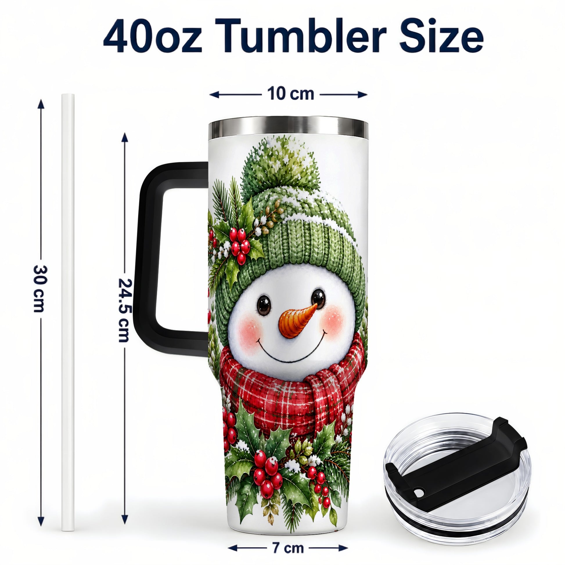 #pl[40oz|Black] Snowman 40oz Tumbler with Handle, Christmas Stainless Steel Travel Cup