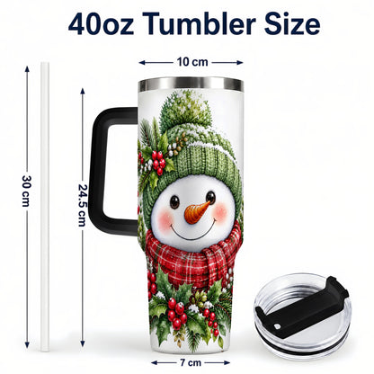 #pl[40oz|Black] Snowman 40oz Tumbler with Handle, Christmas Stainless Steel Travel Cup